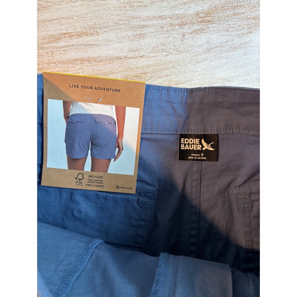NWT Size 6 Eddie Bauer Ripstop Shorts Womens Blue Durable Cargo Hiking - Picture 5 of 6
